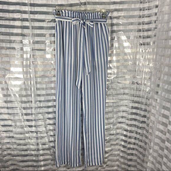 La Bella Vida Blue/White Striped Rayon Pants - Picture 1 of 8
